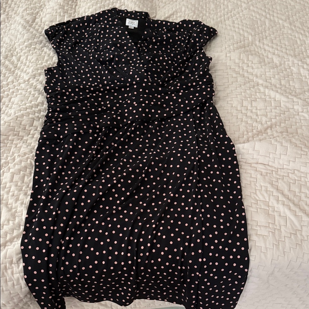 Black and Pink Polka Dot Faux Wrap Dress